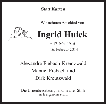 Anzeige von Ingrid Huick von  Werbepost 