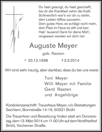 Anzeige von Auguste Meyer von  Schlossbote/Werbekurier 