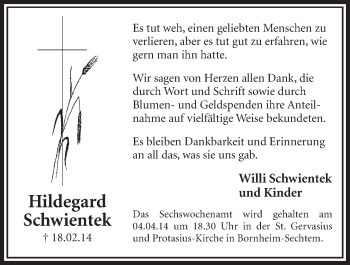 Anzeige von Hildegard Schwientek von  Schlossbote/Werbekurier 