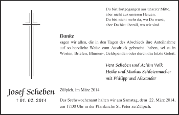 Anzeige von Josef Scheben von  Blickpunkt Euskirchen 