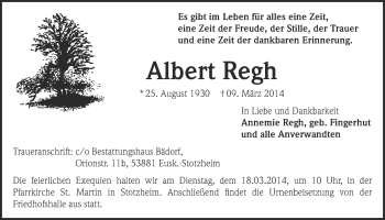 Anzeige von Albert Regh von  Blickpunkt Euskirchen 