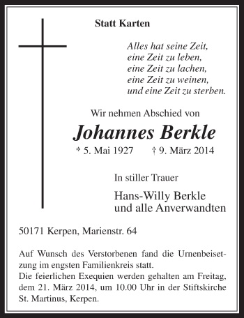 Anzeige von Johannes Berkle von  Werbepost 