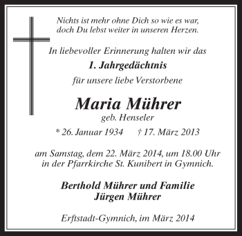 Anzeige von Maria Mührer von  Werbepost 