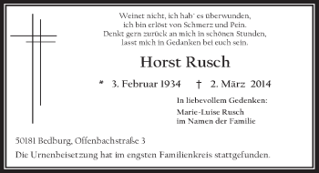 Anzeige von Horst Rusch von  Werbepost 