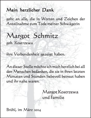 Anzeige von Margot Schmitz von  Schlossbote/Werbekurier 