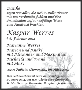 Anzeige von Kaspar Werres von  Sonntags-Post 
