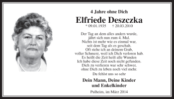 Anzeige von Elfriede Deszczka von  Sonntags-Post 