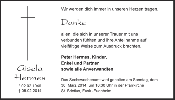 Anzeige von Gisela Hermes von  Blickpunkt Euskirchen 