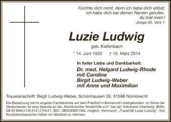 Anzeige von Luzie Ludwig von  Lokalanzeiger 
