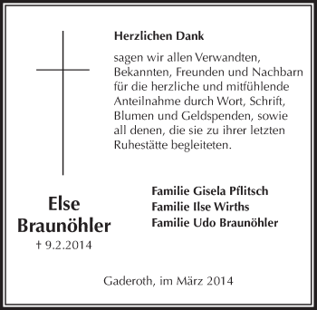 Anzeige von Else Braunöhler von  Lokalanzeiger 