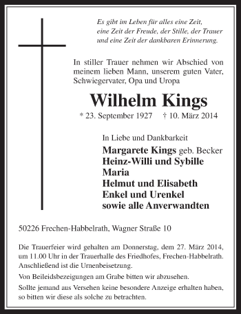 Anzeige von Wilhelm Kings von  Wochenende 