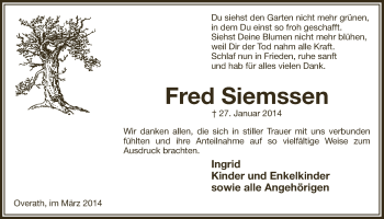 Anzeige von Fred Siemssen von  Bergisches Handelsblatt 