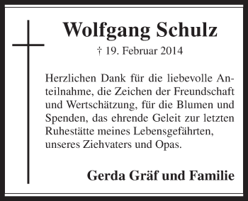 Anzeige von Wolfgang Schulz von  Schlossbote/Werbekurier 