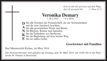 Anzeige von Veronika Demary von  Blickpunkt Euskirchen 