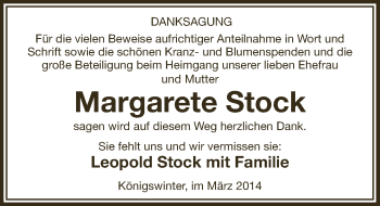 Anzeige von Margarete Stock von  Extra Blatt 