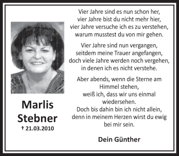 Anzeige von Marlis Stebner von  Schlossbote/Werbekurier 