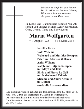 Anzeige von Maria Wolfgarten von  Schaufenster/Blickpunkt 