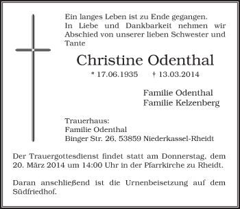 Anzeige von Christine Odenthal von  Extra Blatt 