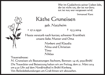 Anzeige von Käthe Gruneisen von  Schlossbote/Werbekurier 