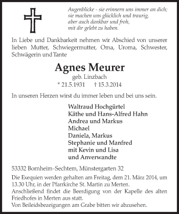 Anzeige von Agnes Meurer von  Schlossbote/Werbekurier 