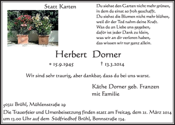 Anzeige von Herbert Domer von  Schlossbote/Werbekurier 