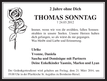 Anzeige von Thomas Sonntag von  Extra Blatt 