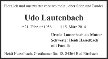 Anzeige von Udo Lautenbach von  Kölner Wochenspiegel 