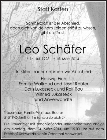 Anzeige von Leo Schäfer von  Bergisches Handelsblatt 