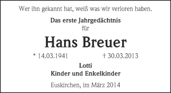 Anzeige von Hans Breuer von  Blickpunkt Euskirchen 