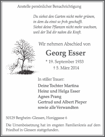 Anzeige von Georg Esser von  Werbepost 