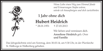 Anzeige von Hubert Heidrich von  Schlossbote/Werbekurier 
