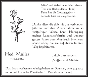 Anzeige von Hedi Müller von  Schlossbote/Werbekurier 