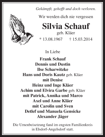 Anzeige von Silvia Schauf von  Werbepost 