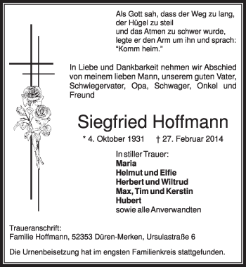 Anzeige von Siegfried Hoffmann von  Sonntags-Post 
