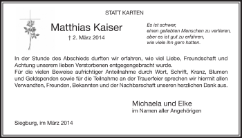 Anzeige von Matthias Kaiser von  Extra Blatt 