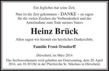 Anzeige von Heinz Brück von  Bergisches Handelsblatt 