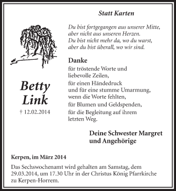Anzeige von Betty Link von  Sonntags-Post 