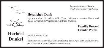 Anzeige von Herbert Dunkel von  Wochenende 