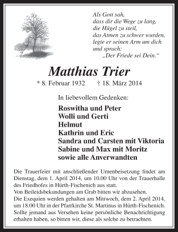 Anzeige von Matthias Trier von  Wochenende 
