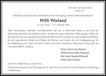 Anzeige von Willi Wieland von  Schlossbote/Werbekurier 