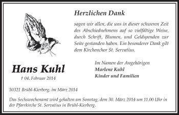 Anzeige von Hans Kuhl von  Schlossbote/Werbekurier 