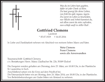 Anzeige von Gottfried Clemens von  Sonntags-Post 