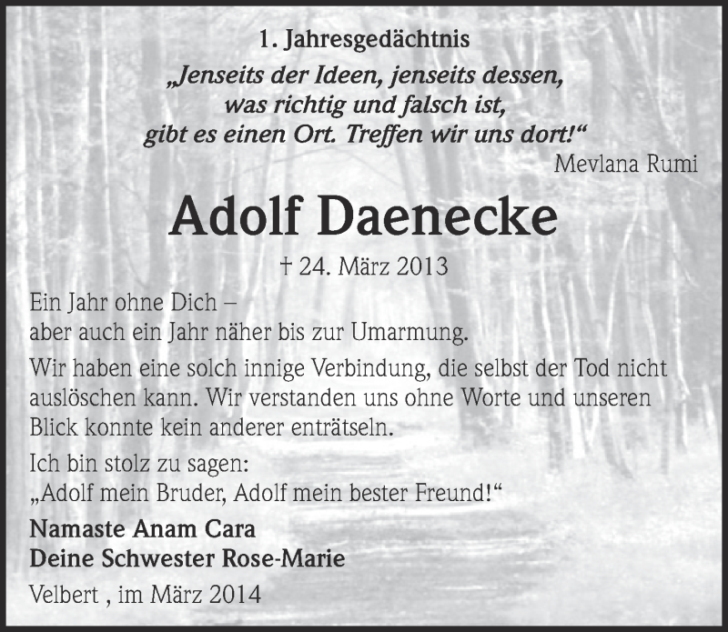  Traueranzeige für Adolf Daenecke vom 23.03.2014 aus  Blickpunkt Euskirchen 