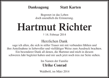 Anzeige von Hartmut Richter von  Lokalanzeiger 
