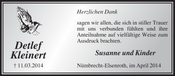 Anzeige von Detlef Kleinert von  Anzeigen Echo  Lokalanzeiger 