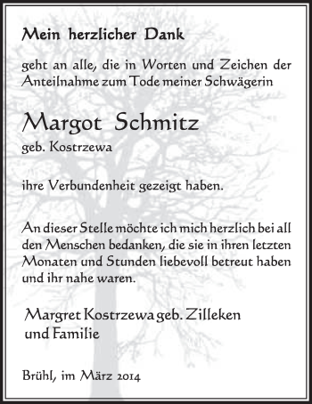 Anzeige von Margot Schmitz von  Schlossbote/Werbekurier 