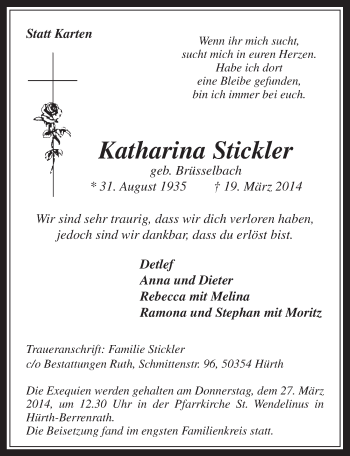 Anzeige von Katharina Stickler von  Wochenende 