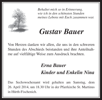 Anzeige von Gustav Bauer von  Wochenende 