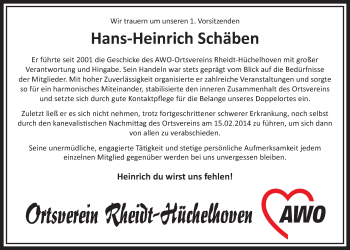 Anzeige von Hans-Heinrich Schäben von  Sonntags-Post 