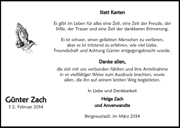 Anzeige von Günter Zach von  Anzeigen Echo 